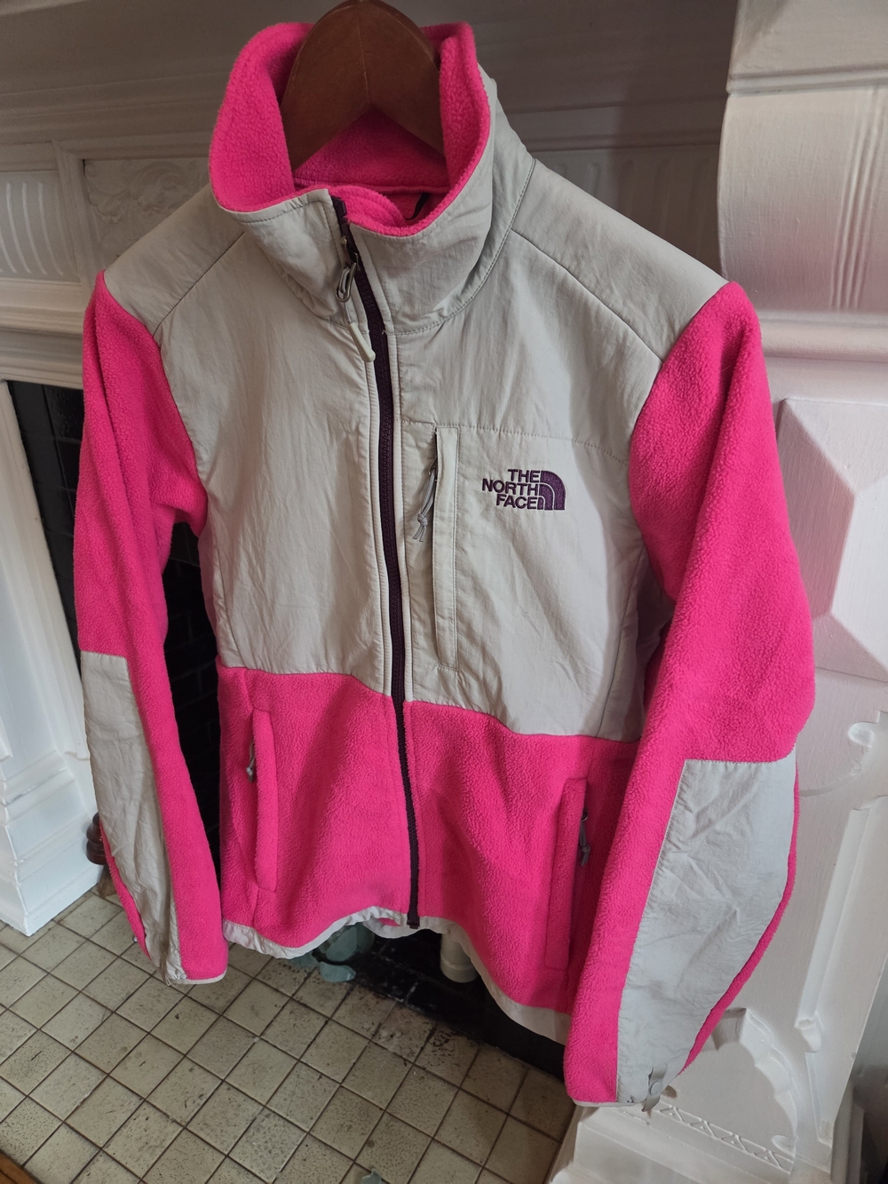 The North Face Hot Pink and Light Gray Fleece Puffer Jacket